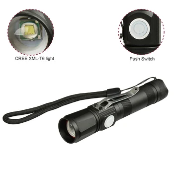 

Telescopic Zoom T6 Long Range Flashlight Super Bright with Pen Holder