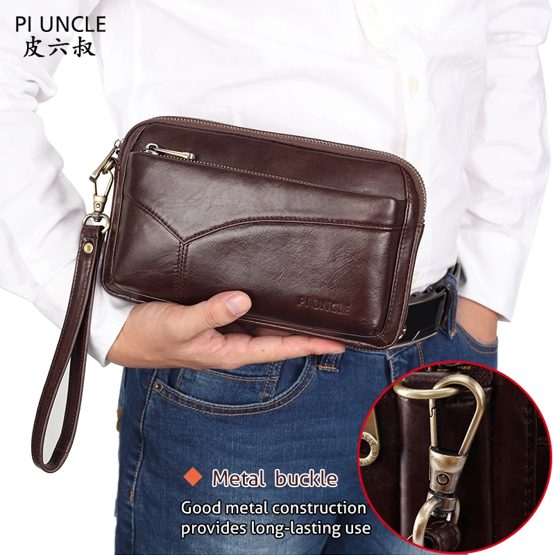 Men Vintage Cowhide Money Purse Business Long Wallet Clutch Bags Mobile Phone Case Cigarette Cell Phone Pouch Male Handy Bag