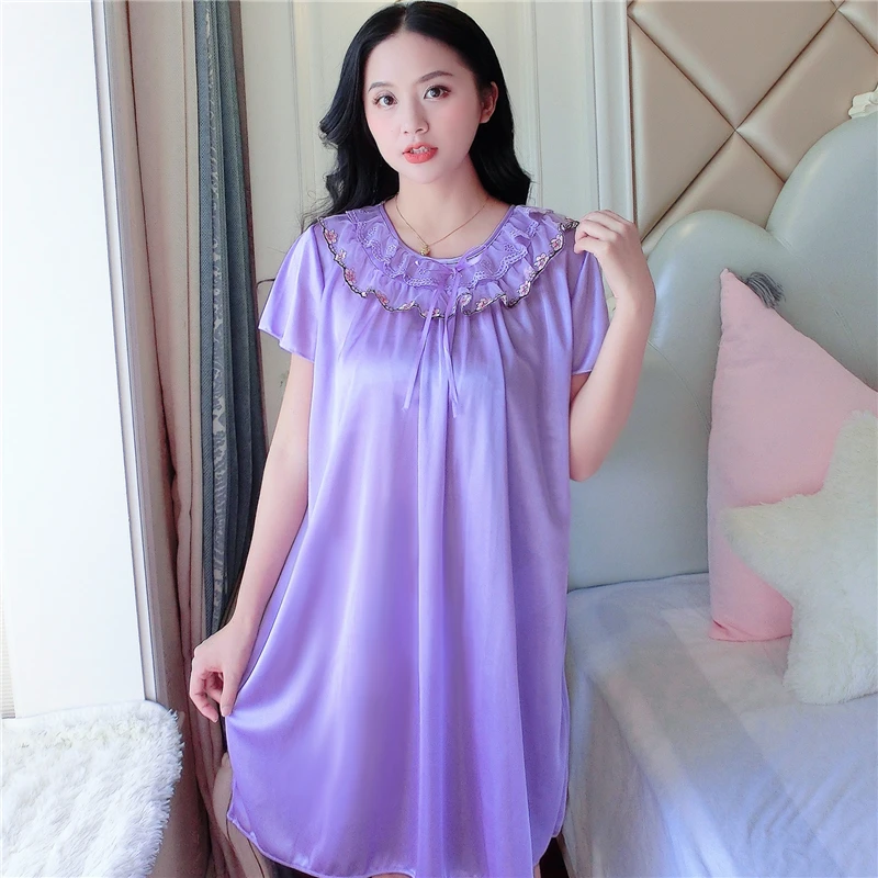 Women O Neck Sexy Lingerie Silk Nightgown Summer Lace Night Dress Palace Babydoll Nightie Satin Homewear Loose Big Nightwear