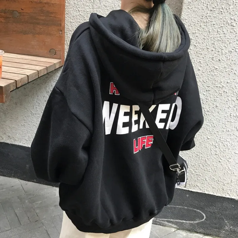 Осенняя Женская толстовка с принтом в виде букв Корейском стиле женские