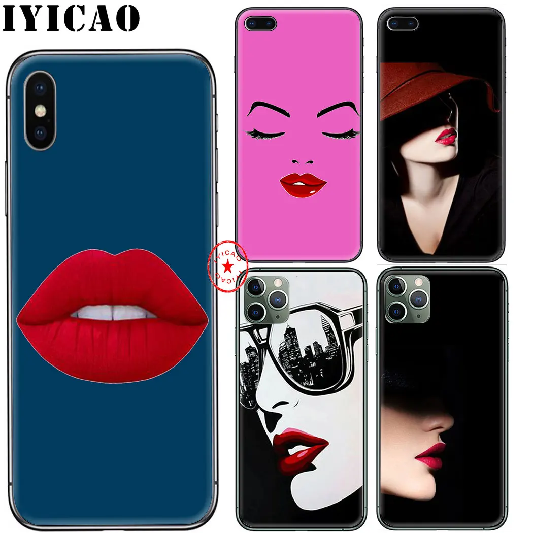 IYICAO red lips B Soft Case for iphone 11 Pro Xr Xs Max 6 6s 7 8 Plus 5 5s Se Silicone TPU |