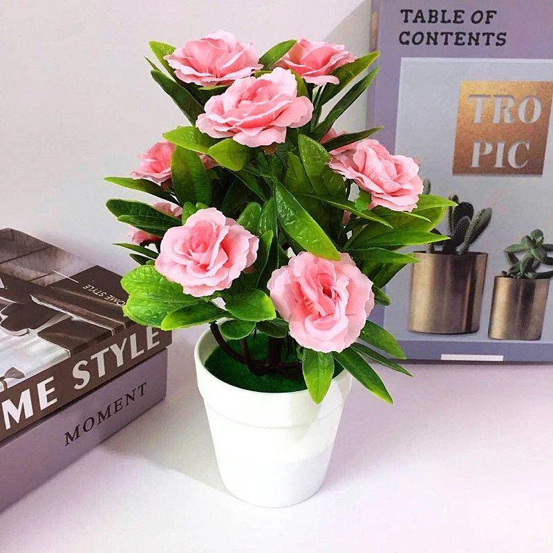 

Artificial Simulated Bonsai Tabletop Rose Fake Flower Potted Home Decor Display