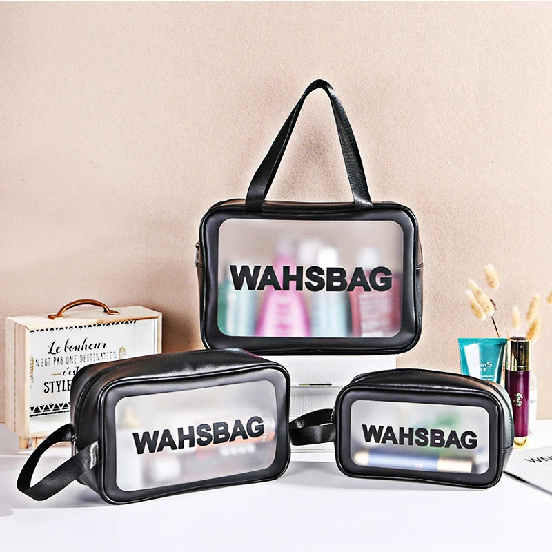 Bolsa de cosméticos de gran capacidad para mujer, estuche para maquillaje de viaje de PVC, Impermeable bolsa de cosméticos esmerilado, práctico