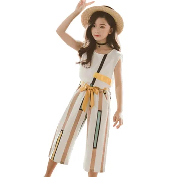 

Set Clothes For Girls Striped Vest + Pants 2PCS Costumes For Girls Teenage Kids Clothing Girls 6 8 10 12 13 14 Year