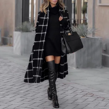 

Polyester Full Top Fashion Long Winter Coat Sobretudo Abrigo Mujer Cloth Plaid Factory Wholesale Supply Of Goods