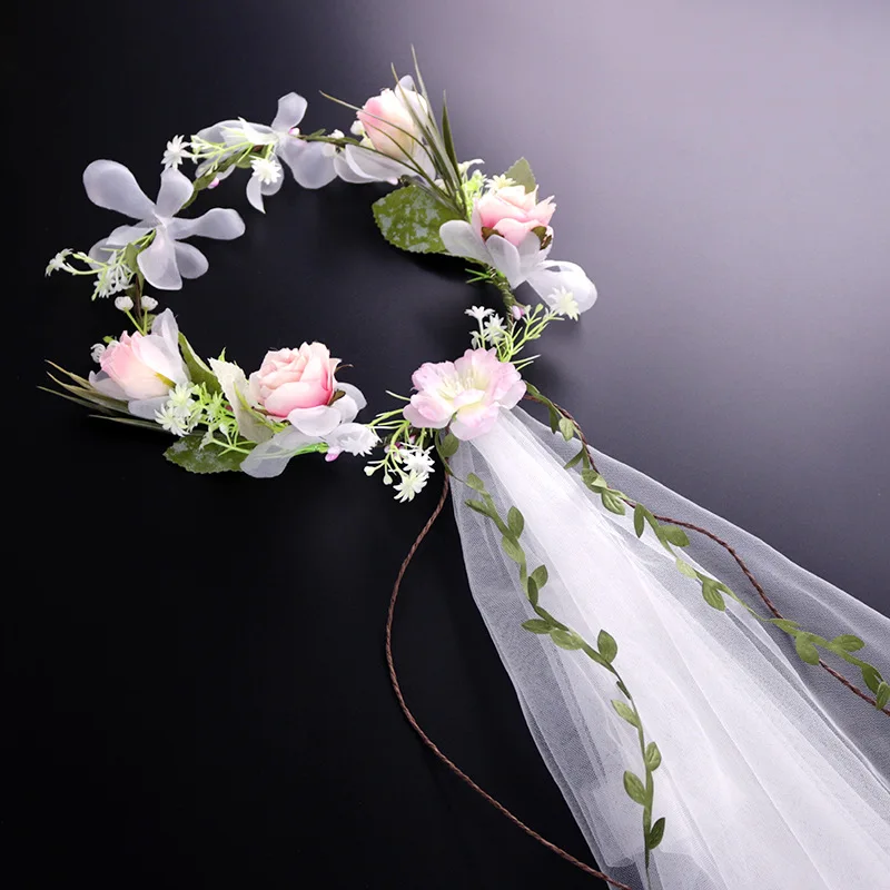 

Korean bridal headdress wreath European Wedding Rose simulation flower wedding dress headdress bride Hawaii Photo headdress