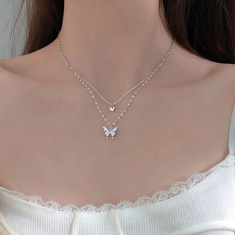 Shiny CZ Butterfly Necklace for Women 