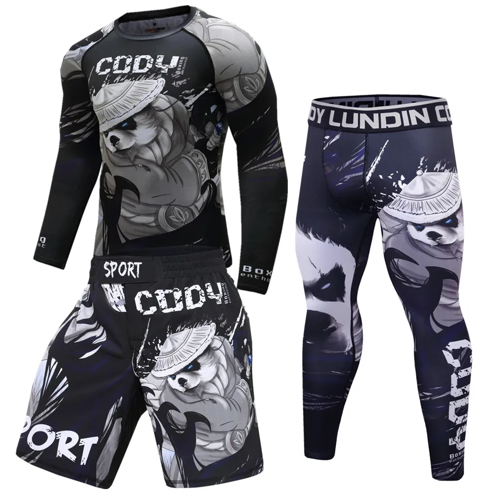 jiu jitsu rash guard men sport kickboxing set mma compression t-shirt + pants muay thai shorts rashguard bjj gi training tracksuit sports apparel mens t shirt