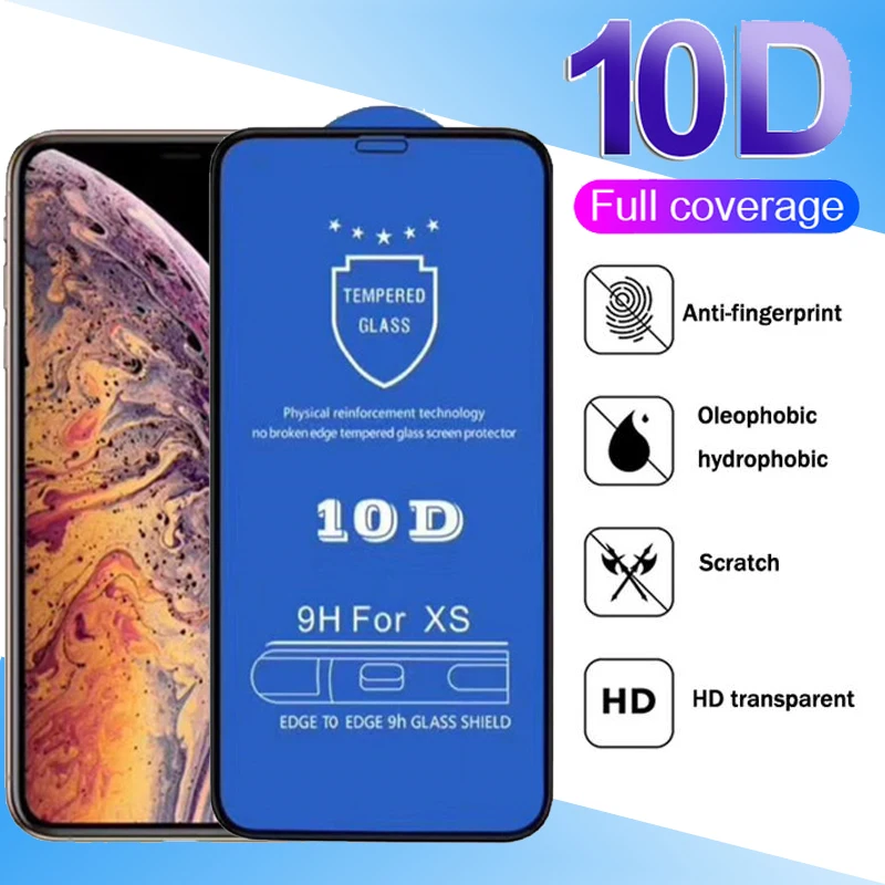 100 шт. 10D закаленное стекло для iPhone 12 Mini 11 Pro Max XS XR X 8 7 6 Plus SE полное покрытие