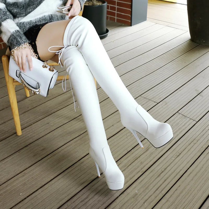 

Big Size Shoes Woman High Heel Boots Lace Up Round Toe Summer Booties Clogs Platform Heels Sexy Black Fur Ladies Women's Solid