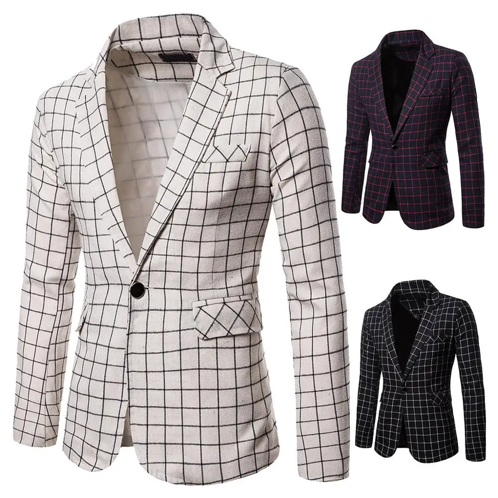 

2019 men's casual long-sleeved large plaid slim suit autumn and winter new brand fashion button plaid suit jacket