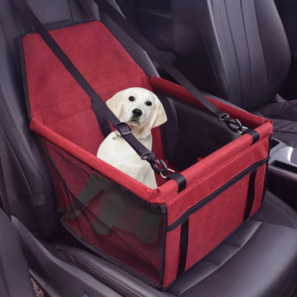 2w# сиденье для домашних собак, автомобильное сиденье с клипсой, безопасный поводок и карман для хранения на молнии, лучший вид из ткани Оксфорд