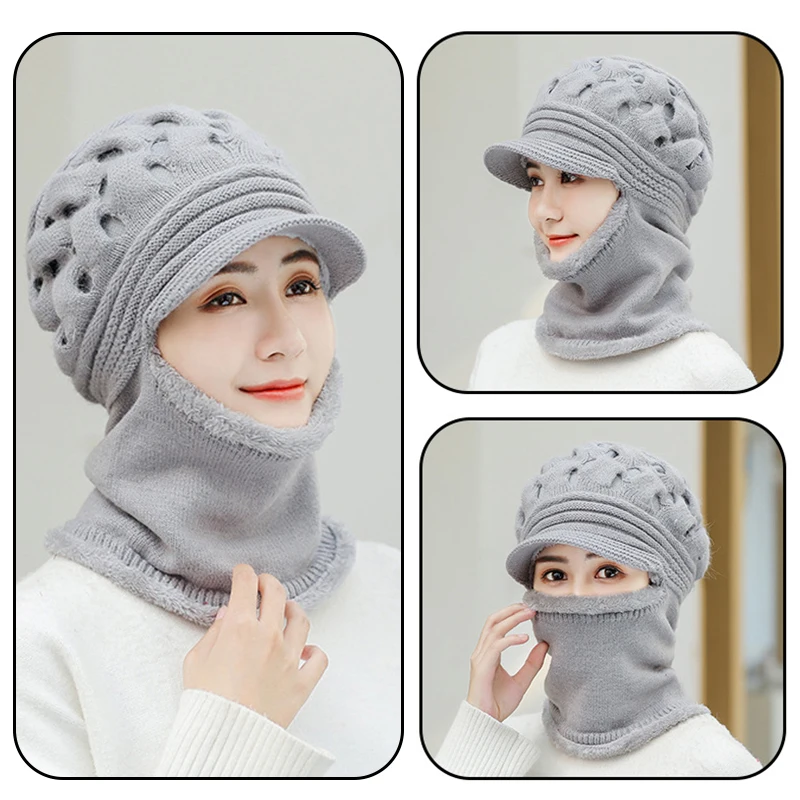 Sparsil, женская зимняя вязаная шапка из кроличьей шерсти, Skullies, Осенний утолщенный шарф для улицы, теплый меховой воротник, защита ушей, плоская шапка
