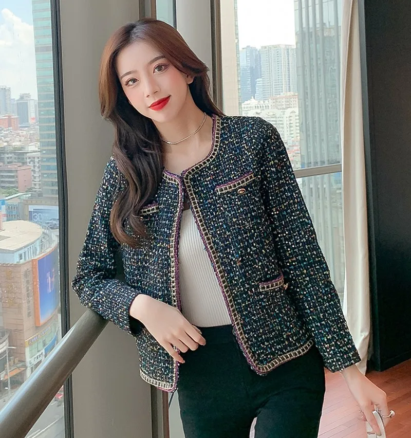 

Autumn Women Fashion Chic Black Short Jacket O Neck Long Sleeve Elegant Single Breast Coat Vintage Slim Twee Jacket Windbreaker