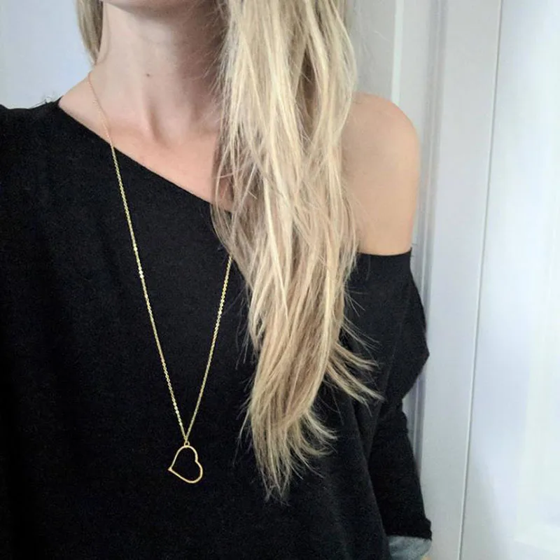 Collar de Corazón dorado para mujer, cadena de suéter para mujer, Collares con colgantes largos, Gargantilla femenina, regalo de joyería 2020