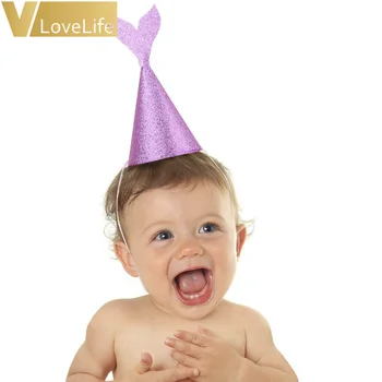 

5Pcs/lot Paper Mermaid Hat Princess Theme Party Glitter Cap Baby Shower UnderSupplies Girl Happy Birthday Decorations