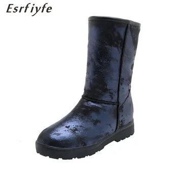 

ESRFIYFE 2020 New Mid-Calf Snow Boots Women Winter Warm Shoes Woman Fashion Ladies Round Toe Platform Boots Large Size 34-50