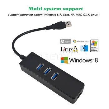 

KEBIDU 3Ports USB 3.0 Hub To RJ45 Gigabit 10/100/1000 Mbps Network Converter USB Gigabit Ethernet Adapter For Windows Mac