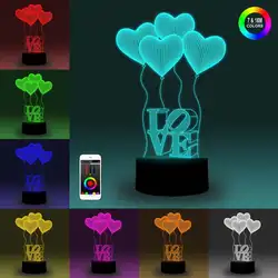 NiteApps 3D Любовь и сердца ночник настольная Иллюзия украшение лампа подарок на день рождения приложение/сенсорное управление