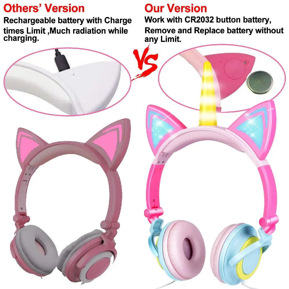 Cute Kids Cat Ear Headphones Wired Adjustable for Boys Girls Tablet Kids Headband Earphone Foldable Over On Ear Game Headset