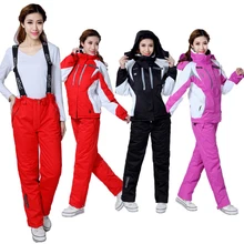 Женские зимние куртки с капюшоном, ветронепроницаемое плотное теплое пальто, женские лыжные куртки и штаны, костюмы для сноуборда, женский лыжный костюм