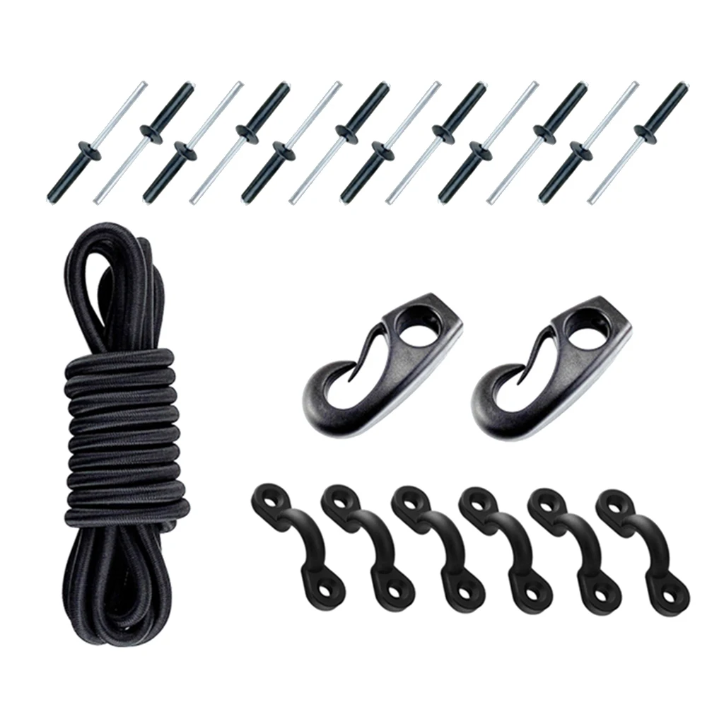 Kayak Bungee Kit 2.5m Cord, 6 Padeyes, 2 Bungee Cord Ends, 12 Rivets 