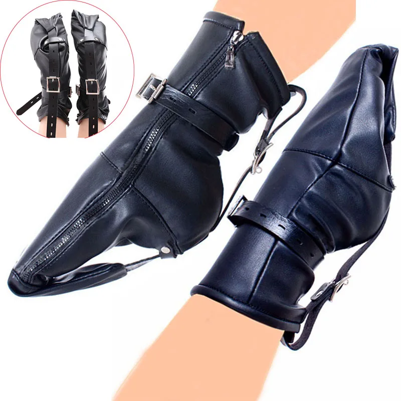 Soft Leather Ankle Cuffs Bondage Gimp Bootie Socks Dog Paw Crawling Gloves Zipper Boot Bound Strap Puppy Cosplay BDSM Sex Tool |