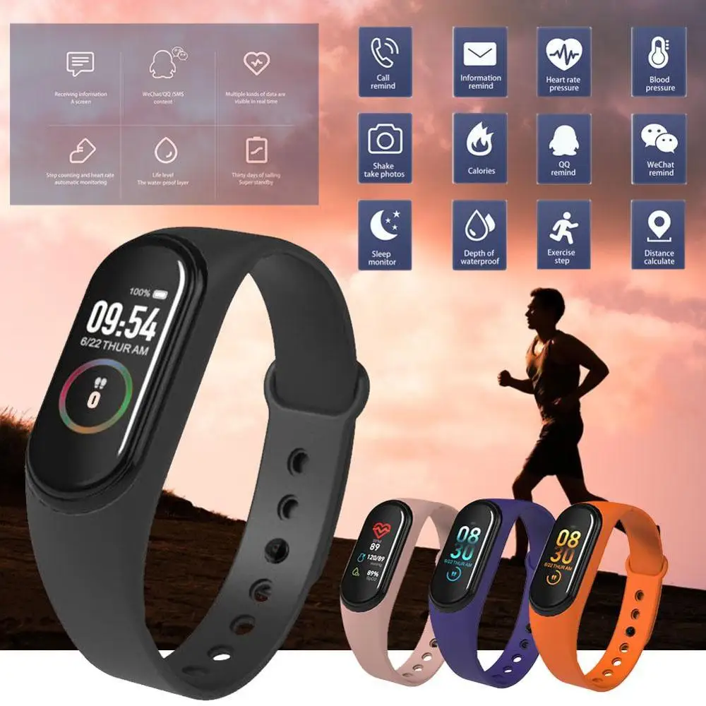 

M4 Smart Band Wristband Heart rate/Blood/Pressure/ Smart bracelet Monitor/Pedometer Fitness Color Screen V5.0