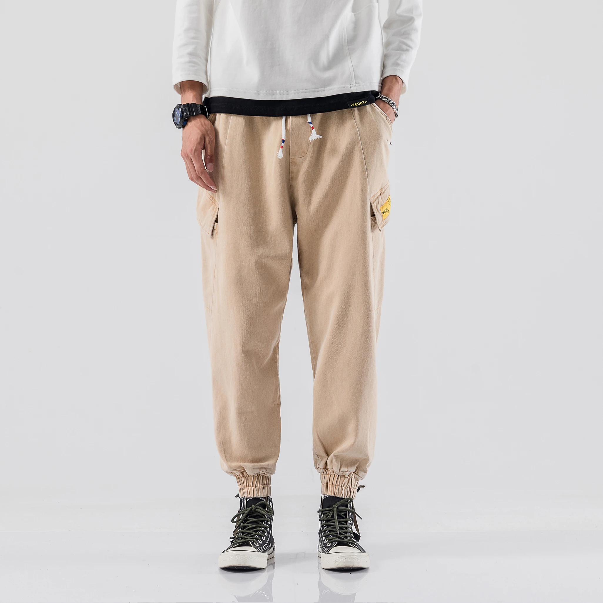 Yasword Men Cargo Pants Harem Trousers Straight Ankle-Length Solid Color Casual Fashion Loose Male Clothing Streetwear Yasword Men Cargo Pants Harem Trousers Straight Ankle-Length Solid Color Casual Fashion Loose Male Clothing Streetwear