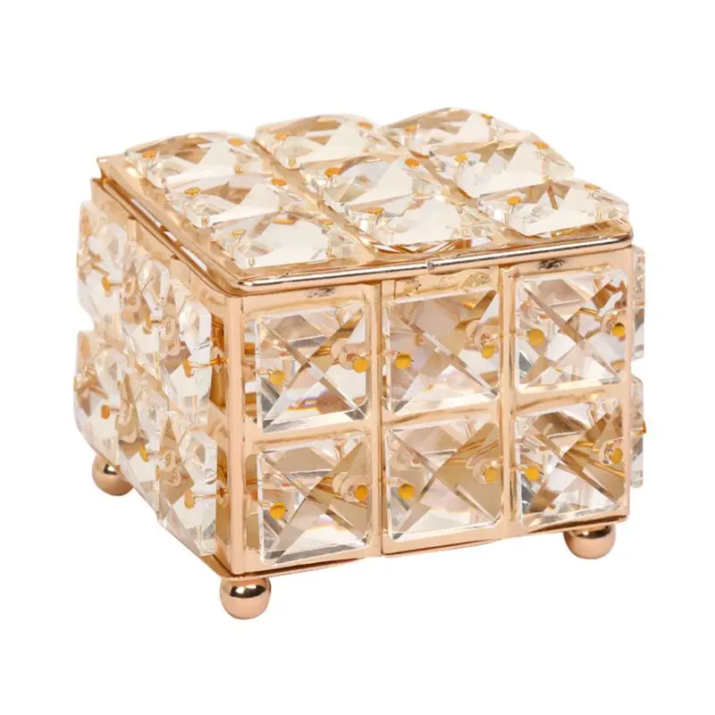 

European Crystal Earring Ring Storage Box with Lid Lipstick Jewelry Pearl Display Case Women Ornaments Organizer
