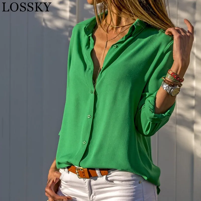 Women White Blouses Basic Selling Button Solid 2019 Autumn Long Sleeve Shirt Female Chiffon Women's Slim Clothing Plus Size Tops