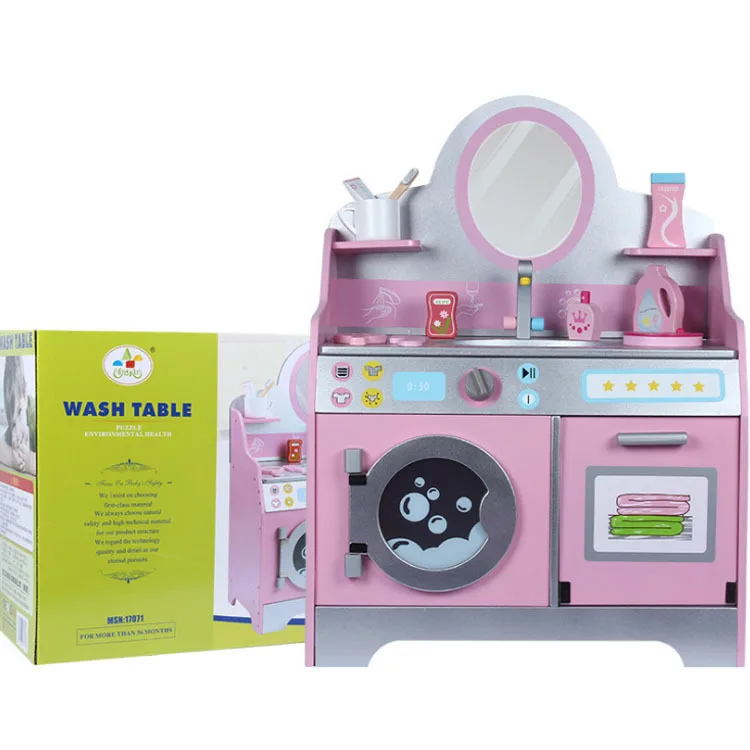 

Wooden Model Play House Toys Dresser Model Dresser Baby Organizing Storage Washbasin