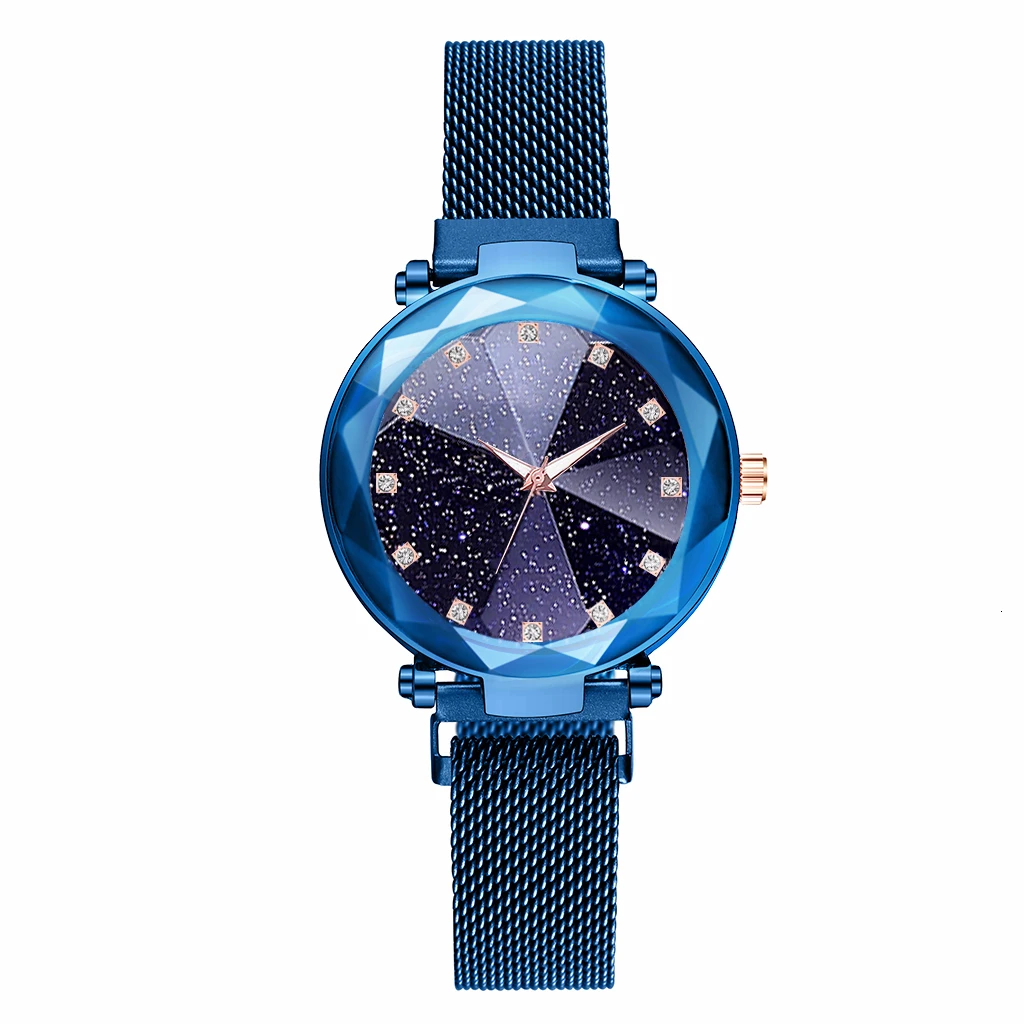 Для женщин магнитная пряжка квадратный алмаз звездное небо часы Роскошные дамы Геометрическая поверхность кварцевые часы Relogio Feminino - Цвет: blue