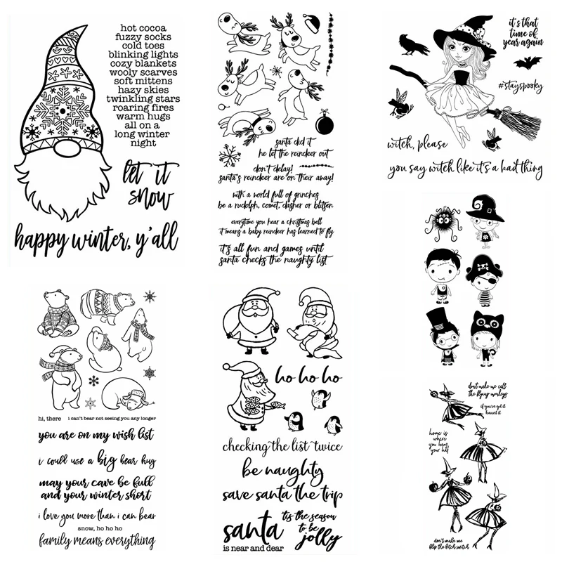 Прозрачные силиконовые штампы ведьма счастливая зима Рождество Санта полярный медведь декоративная бумага для изготовления открыток Скрапбукинг Ремесло новые штампы