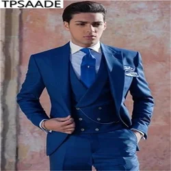 2021 New High-Quality Customized Royal Blue Men's Suit Notched Lapel Wedding Single-Breasted Groom 3-Piece (Coat + Pants + Vest)