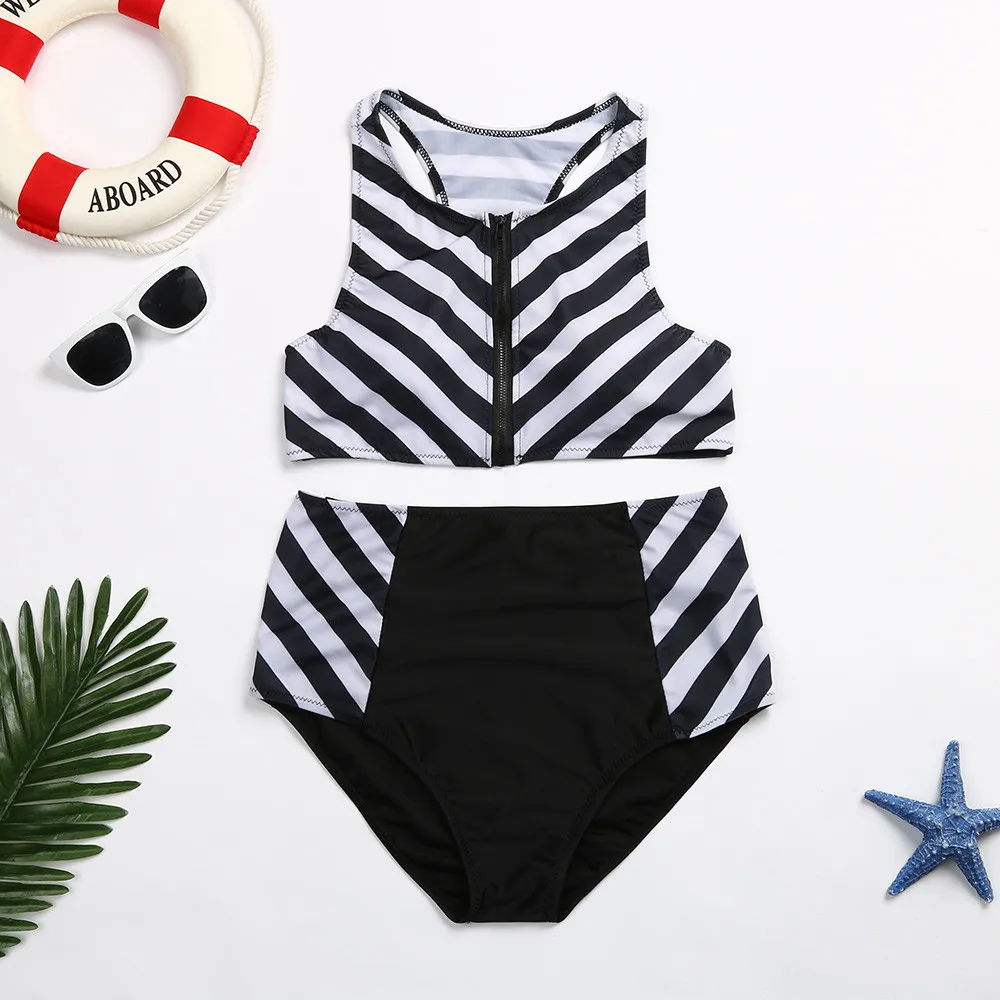 

2019 Women Striped Twist Front Crossed Bikini Set Backless Swimsuit Retro Halter Bandage Swimwear Large Size 3XL 4XL 5XL
