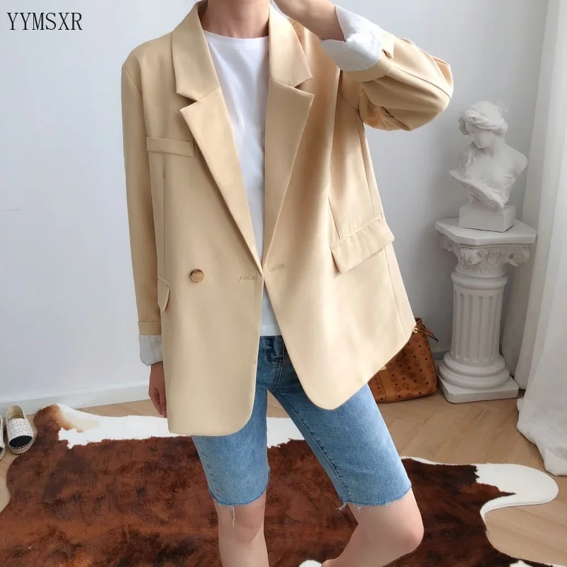 

Autumn and winter new women's suit jacket coat Korean solid color loose ladies jacket top High quality yellow small suit female