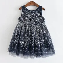 Летние платья для девочек, детская одежда, модное Сетчатое платье принцессы без рукавов с блестками, Детский костюм