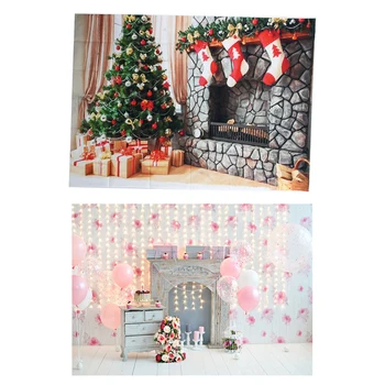 

7X5FT Christmas Theme Pictorial Cloth Photography Backdrop Christmas Tree & 7X5Ft-2.1X1.5M Pink Background for Birthday Photogra