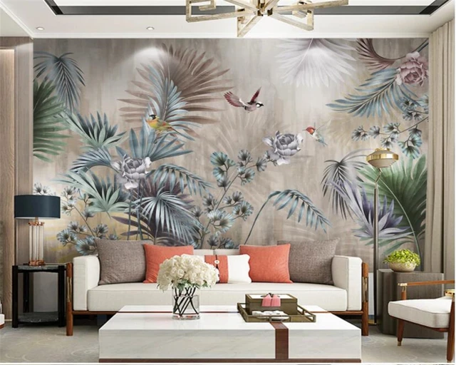 Hand-Painted Tropical Plants 3D Mural Flower Wallpaper