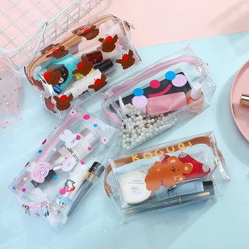 

Fashion Transparent Travel Toiletry Bag Cute Cartoon Multi Purpose Cosmetic Bags for Women Portable Waterproof High-capacity