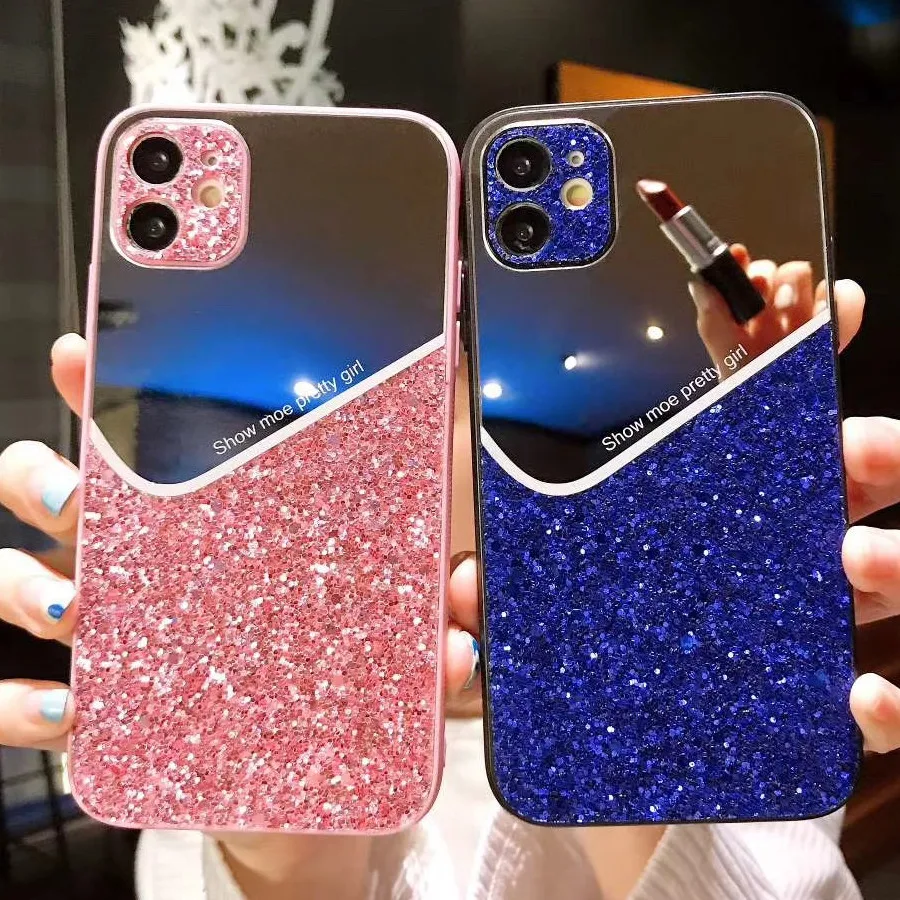 Чехол для iPhone 12 11 Pro Max Mini 7 8 Plus Xr Xs зеркальный с геометрическими блестками |