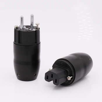 

High quality one pair Black aluminium Rhodium Plated Schuko Power Plug ,Connector hifi iec female plug