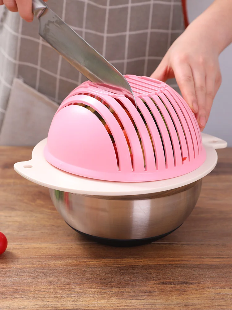 

304 stainless steel cut salad vegetable salad cutting bowl tool for making fruit salad dish with cover kitchen gadgets product