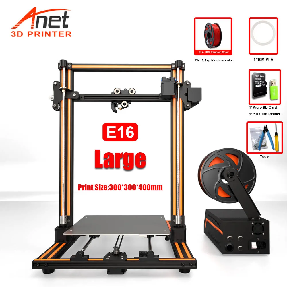 E16 With 1KG PLA Обновленный Anet E10 E12 E16 настольный 3d принтер с ЖК-дисплеем 12864 офлайн печать Низкий уровень шума 3D DIY Набор принтер большой размер печати - Цвет: E16 With 1KG PLA