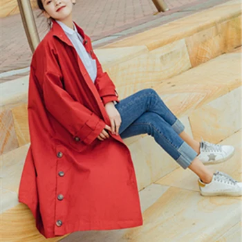 

Women Autumn New Spring Button Single Breasted Drop Shoulder Dust Coat Female Loose Casual Comfortable Wind Coat ZX1119