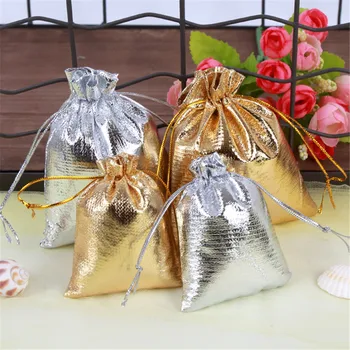 

10Pcs 7x9cm 10x12cm Adjustable Jewelry Packing Silver Gold Colors Drawstring Velvet Bag Wedding Gift Bags & Pouches