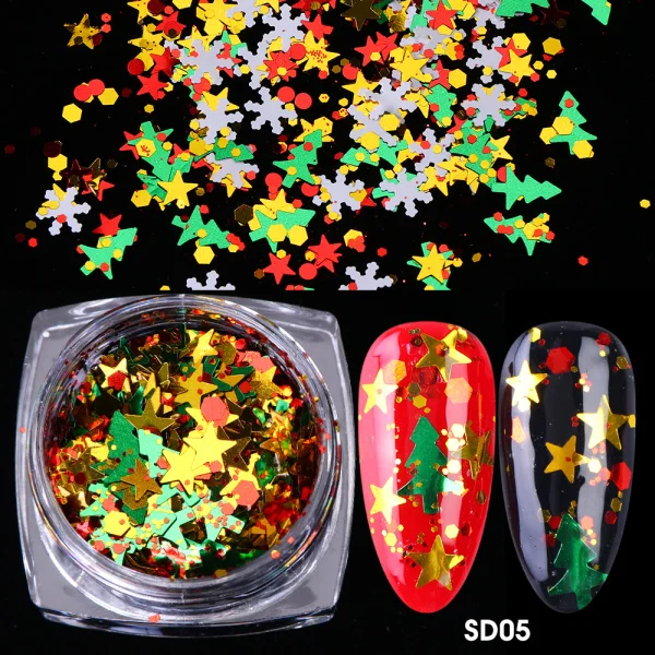 1 коробка Рождественские Блестки для ногтей блестки Снежинка шестиугольник хромированные блестки пудра с голографическим эффектом пигмент дизайн ногтей маникюр наконечник LASD01-06 - Цвет: SD05