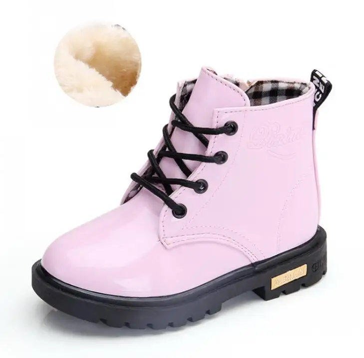 Autumn Winter Fashion Children Fur Boots Kids shoes Boys Girls Plush Ankle Snow boots PU Leather Baby Motorcycle boot Size 21-3