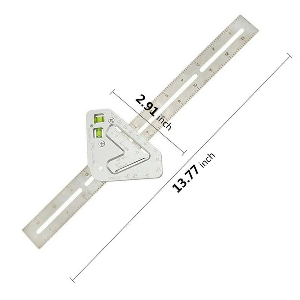 Многофункциональный градус угла линейка треугольная алюминиевая сплав подходит для обработки дерева квадратная линейка, измерительный инструмент